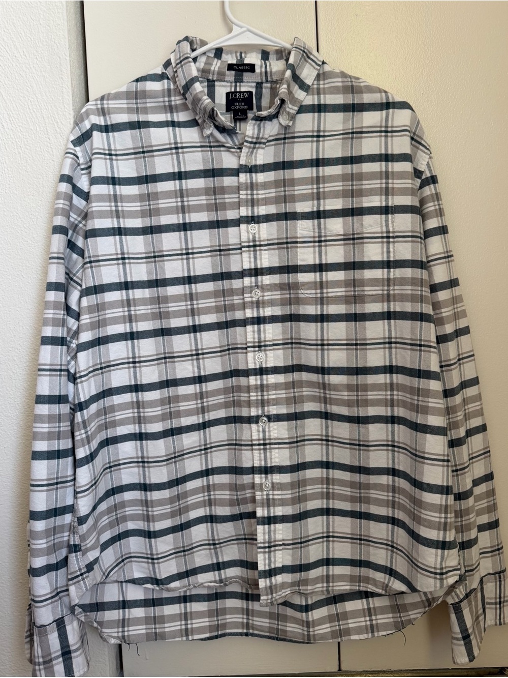 J. Crew Men's Blue and White Plaid Button-Down Shirt